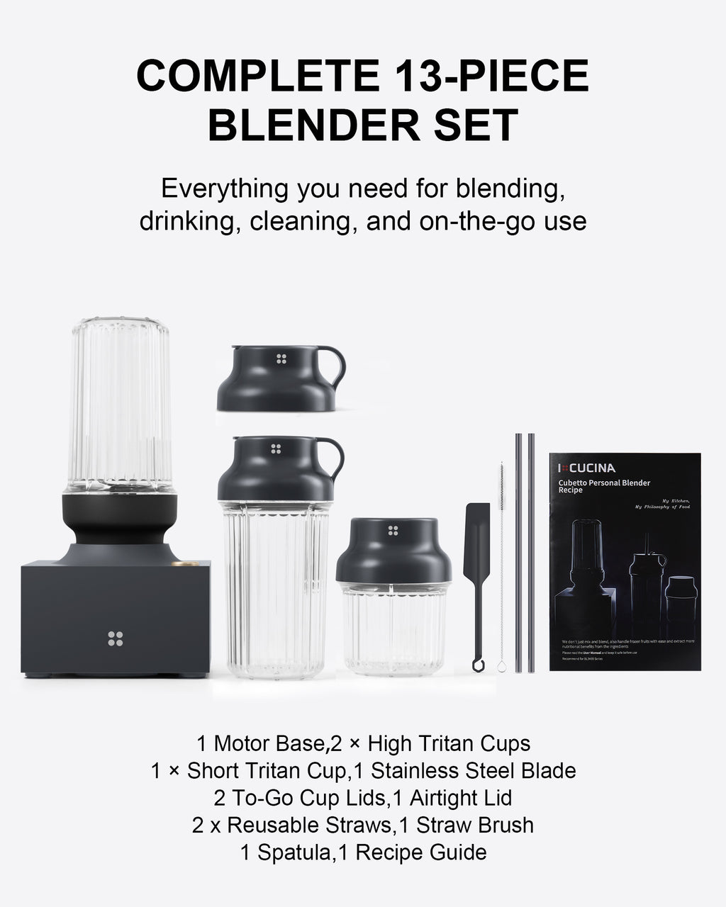 iCucina® Cubetto Personal Blender 1000W - Black