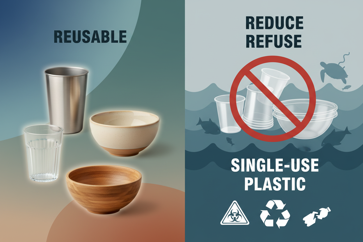 减少一次性塑料杯子和塑料碗的使用