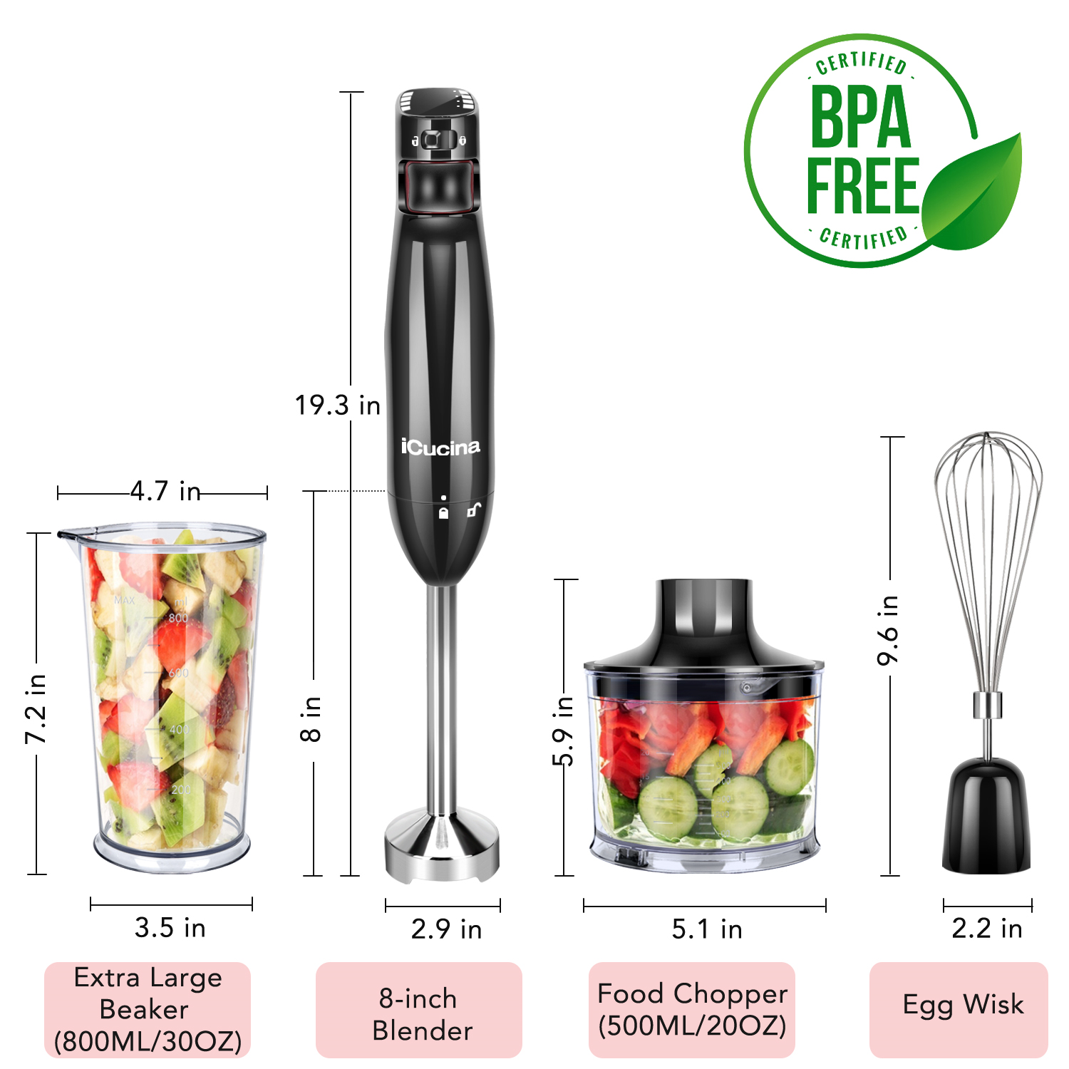 icucina® multi speed immersion blender hand mixer