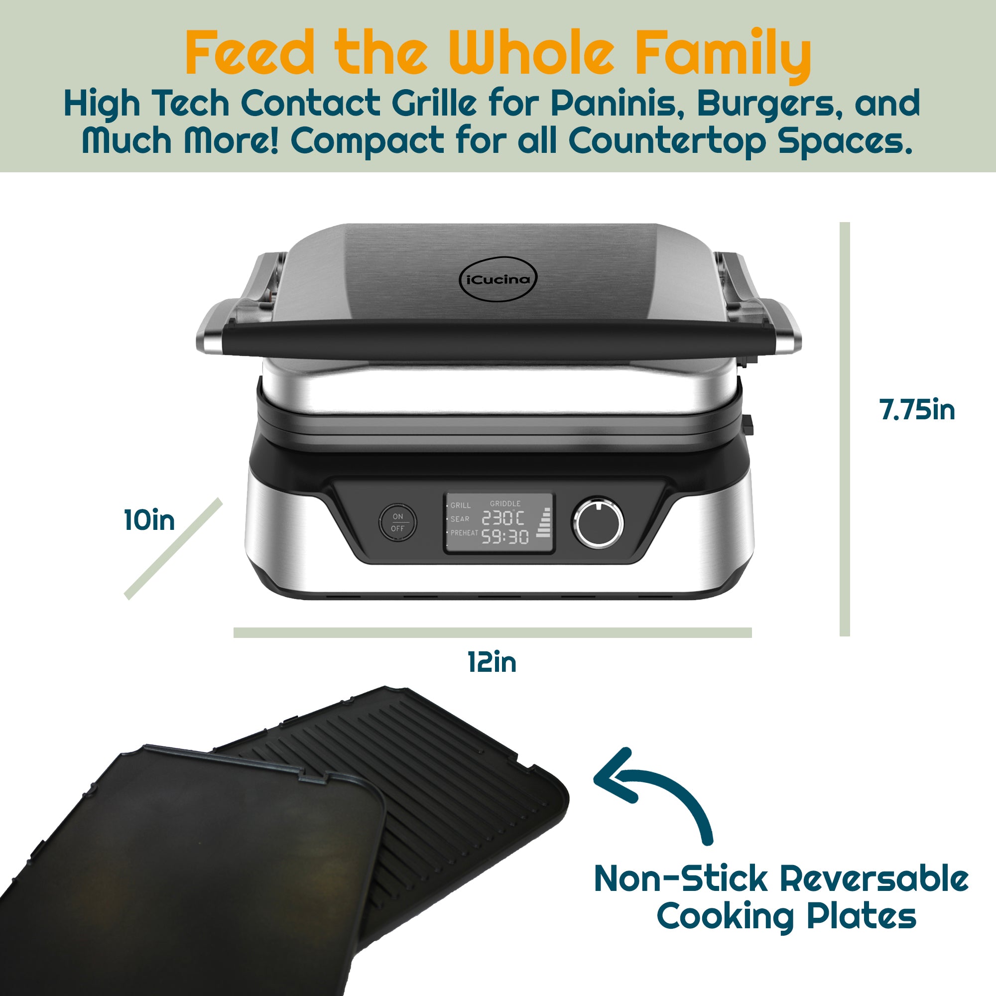 icucina® indoor griddle grill combo